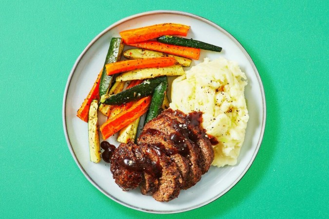 Dinnerly Glazed Beef Meatloaf and Fluffy Mash